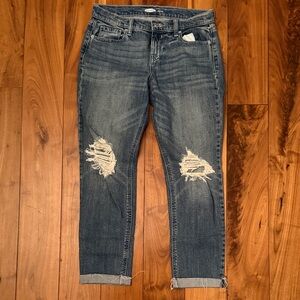 Old Navy Dark Blue Distressed Capri Jeans